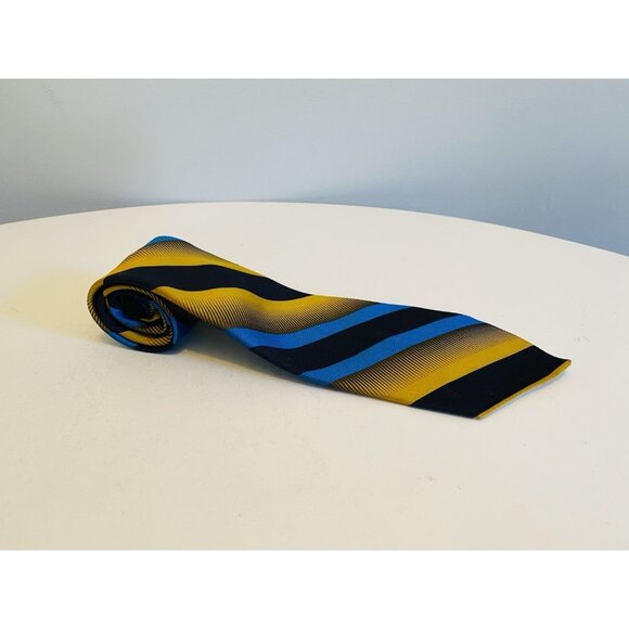 Vintage Macrae Necktie 1970s Yellow & Blue Striped Tie Costume Design Menswear - Picture 1 of 8